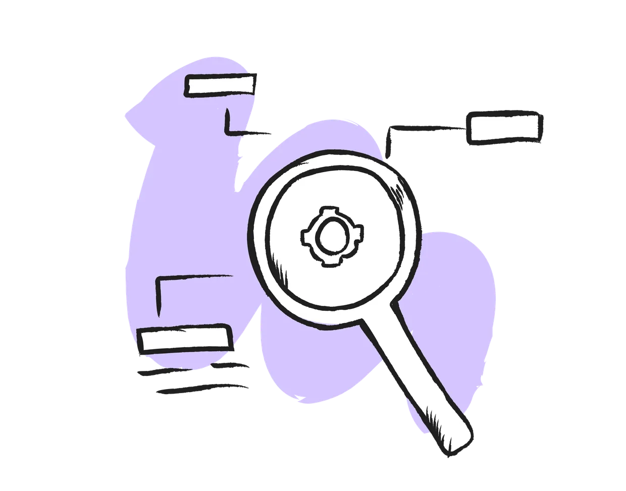 Magnifying glass inspecting a digital workflow to identify and eliminate manual errors.